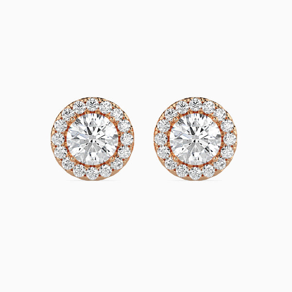 2 CT Round Cut Diamond Halo Stud Earrings (1CT Each) in 14K Gold, IGI Certified