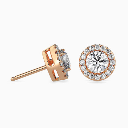 2 CT Round Cut Diamond Halo Stud Earrings (1CT Each) in 14K Gold, IGI Certified