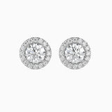 2 CT Round Cut Diamond Halo Stud Earrings (1CT Each) in 14K Gold, IGI Certified