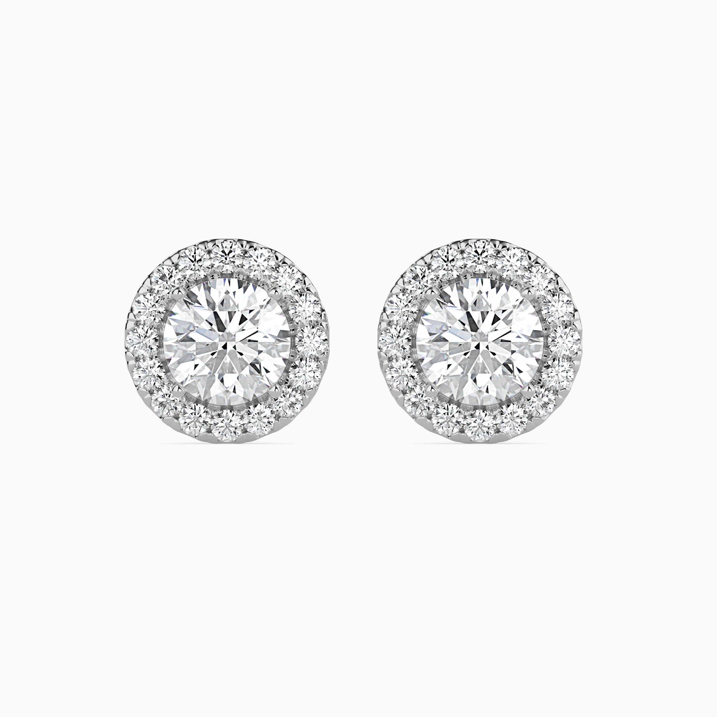 2 CT Round Cut Diamond Halo Stud Earrings (1CT Each) in 14K Gold, IGI Certified