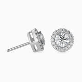 2 CT Round Cut Diamond Halo Stud Earrings (1CT Each) in 14K Gold, IGI Certified