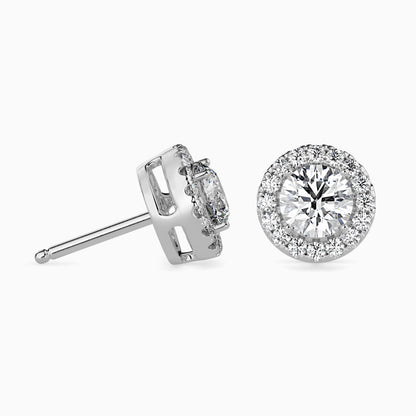 2 CT Round Cut Diamond Halo Stud Earrings (1CT Each) in 14K Gold, IGI Certified