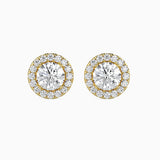 2 CT Round Cut Diamond Halo Stud Earrings (1CT Each) in 14K Gold, IGI Certified