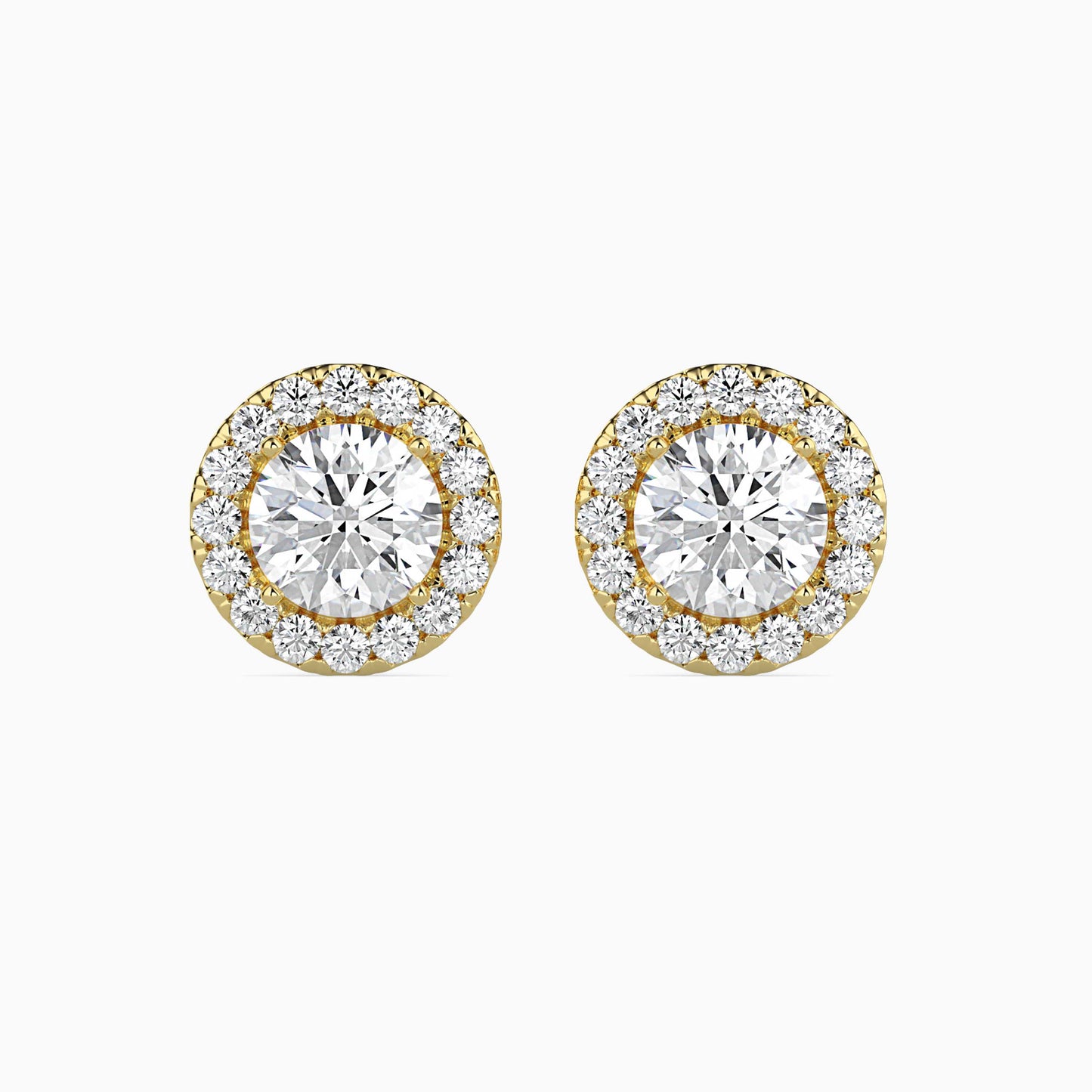 2 CT Round Cut Diamond Halo Stud Earrings (1CT Each) in 14K Gold, IGI Certified