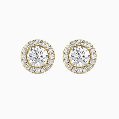 2 CT Round Cut Diamond Halo Stud Earrings (1CT Each) in 14K Gold, IGI Certified