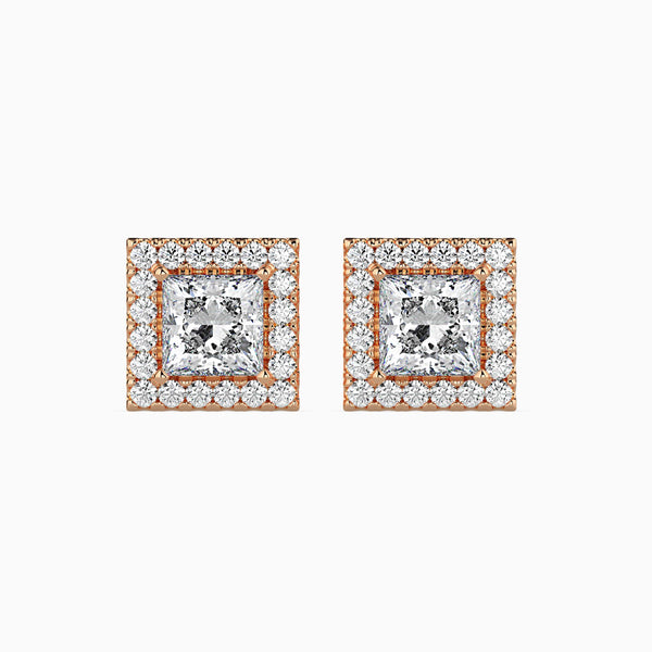 1 CT Lab Grown Princess Halo Sidestone Diamond Studs (0.50 CT Each) in 14K Gold, IGI Certified
