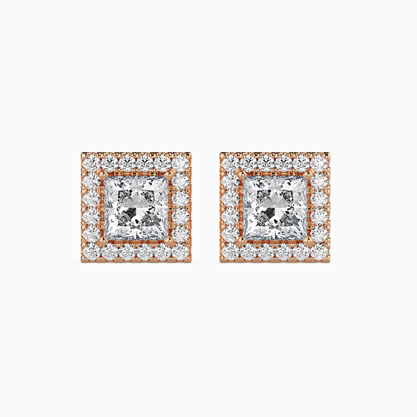 1.5 CT Princess Cut Diamond Halo Sidestone Stud Earrings (0.75 CT Each) in 14K Gold, IGI Certified