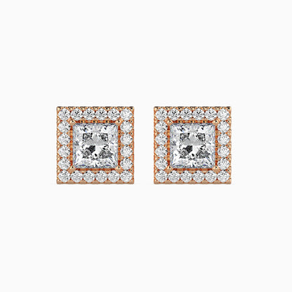 1.5 CT Princess Cut Diamond Halo Sidestone Stud Earrings (0.75 CT Each) in 14K Gold, IGI Certified