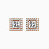 2 CT Princess Cut Diamond Halo Sidestone Stud Earrings (1 CT Each) in 14K Gold, IGI Certified