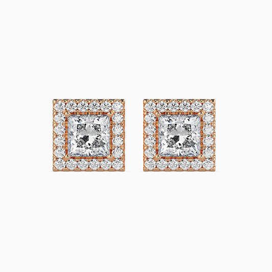 2 CT Princess Cut Diamond Halo Sidestone Stud Earrings (1 CT Each) in 14K Gold, IGI Certified
