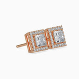 1.5 CT Princess Cut Diamond Halo Sidestone Stud Earrings (0.75 CT Each) in 14K Gold, IGI Certified