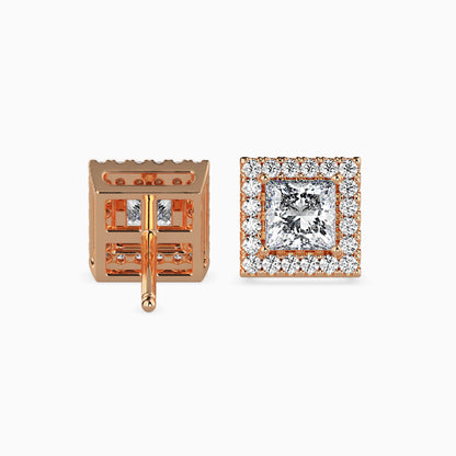 1.5 CT Princess Cut Diamond Halo Sidestone Stud Earrings (0.75 CT Each) in 14K Gold, IGI Certified