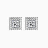1 CT Lab Grown Princess Halo Sidestone Diamond Studs (0.50 CT Each) in 14K Gold, IGI Certified
