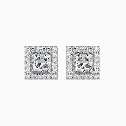 1 CT Lab Grown Princess Halo Sidestone Diamond Studs (0.50 CT Each) in 14K Gold, IGI Certified
