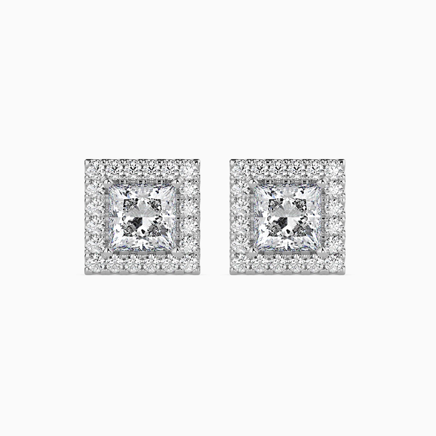 1.5 CT Princess Cut Diamond Halo Sidestone Stud Earrings (0.75 CT Each) in 14K Gold, IGI Certified