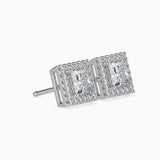 1 CT Lab Grown Princess Halo Sidestone Diamond Studs (0.50 CT Each) in 14K Gold, IGI Certified