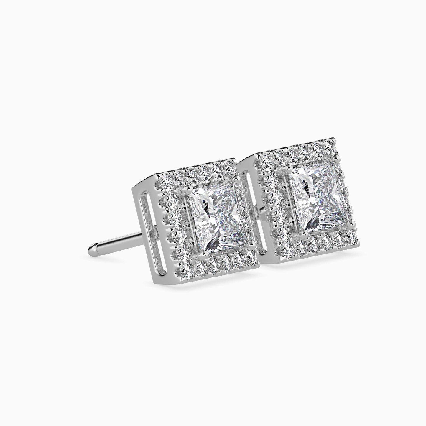 1.5 CT Princess Cut Diamond Halo Sidestone Stud Earrings (0.75 CT Each) in 14K Gold, IGI Certified