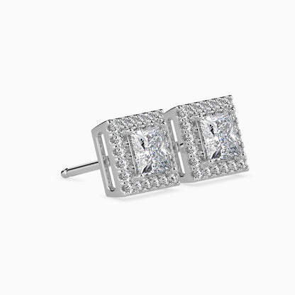 1.5 CT Princess Cut Diamond Halo Sidestone Stud Earrings (0.75 CT Each) in 14K Gold, IGI Certified