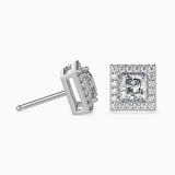1 CT Lab Grown Princess Halo Sidestone Diamond Studs (0.50 CT Each) in 14K Gold, IGI Certified
