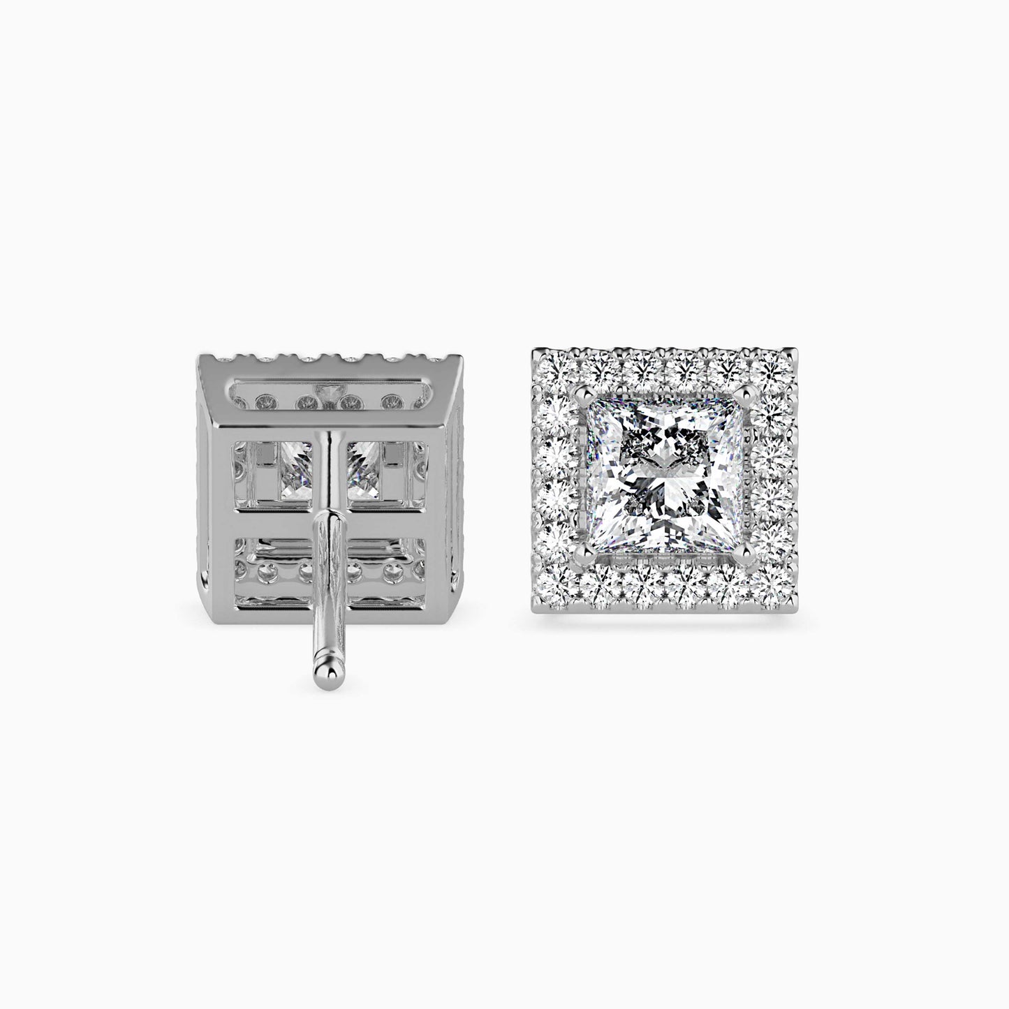 1.5 CT Princess Cut Diamond Halo Sidestone Stud Earrings (0.75 CT Each) in 14K Gold, IGI Certified