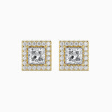 1 CT Lab Grown Princess Halo Sidestone Diamond Studs (0.50 CT Each) in 14K Gold, IGI Certified