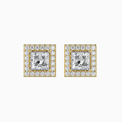 1.5 CT Princess Cut Diamond Halo Sidestone Stud Earrings (0.75 CT Each) in 14K Gold, IGI Certified