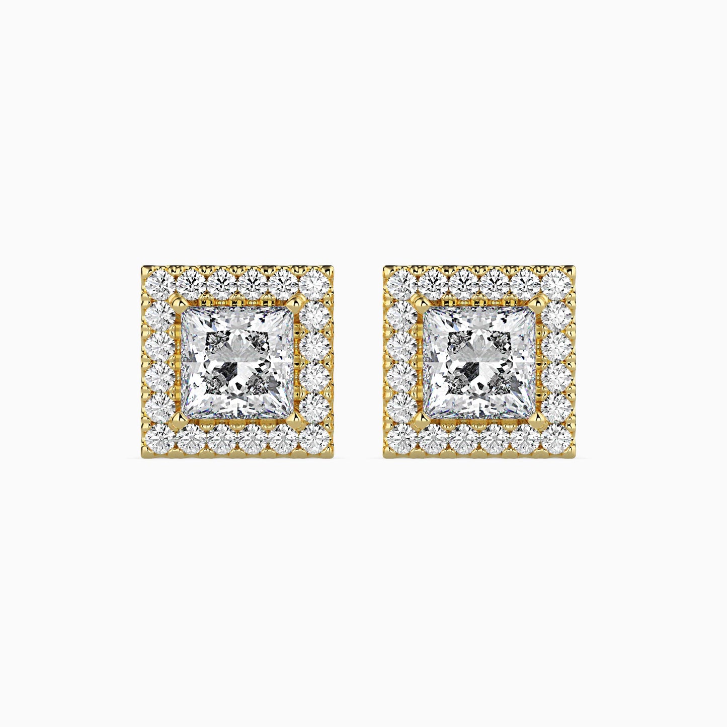 2 CT Princess Cut Diamond Halo Sidestone Stud Earrings (1 CT Each) in 14K Gold, IGI Certified