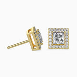 1.5 CT Princess Cut Diamond Halo Sidestone Stud Earrings (0.75 CT Each) in 14K Gold, IGI Certified