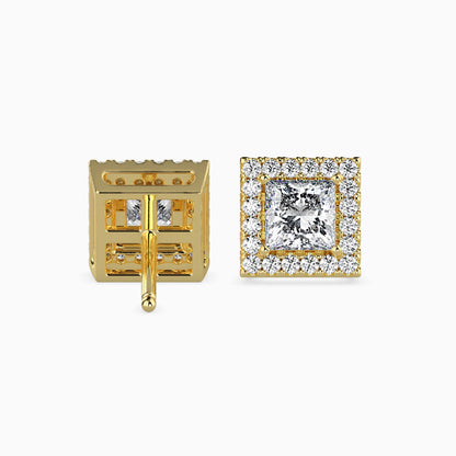 1.5 CT Princess Cut Diamond Halo Sidestone Stud Earrings (0.75 CT Each) in 14K Gold, IGI Certified