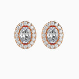 1 CT Lab Grown Oval Cut Diamond Halo Studs (0.50 CT Each) in 14K Gold, IGI Certified