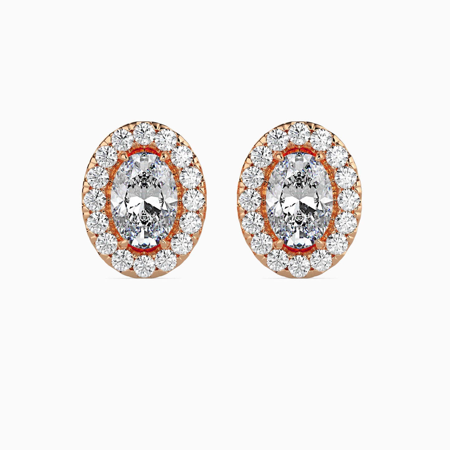 1 CT Lab Grown Oval Cut Diamond Halo Studs (0.50 CT Each) in 14K Gold, IGI Certified