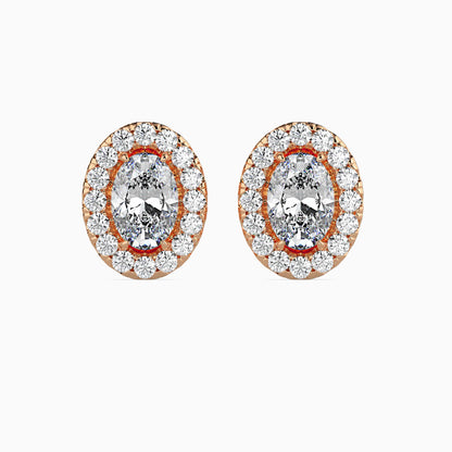 1 CT Lab Grown Oval Cut Diamond Halo Studs (0.50 CT Each) in 14K Gold, IGI Certified