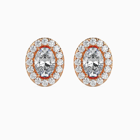 2 CT Lab Grown Oval Cut Diamond Halo Studs (1 CT Each) in 14K Gold, IGI Certified