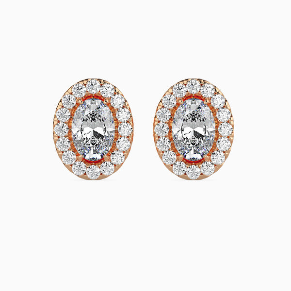 1 CT Lab Grown Oval Cut Diamond Halo Studs (0.50 CT Each) in 14K Gold, IGI Certified