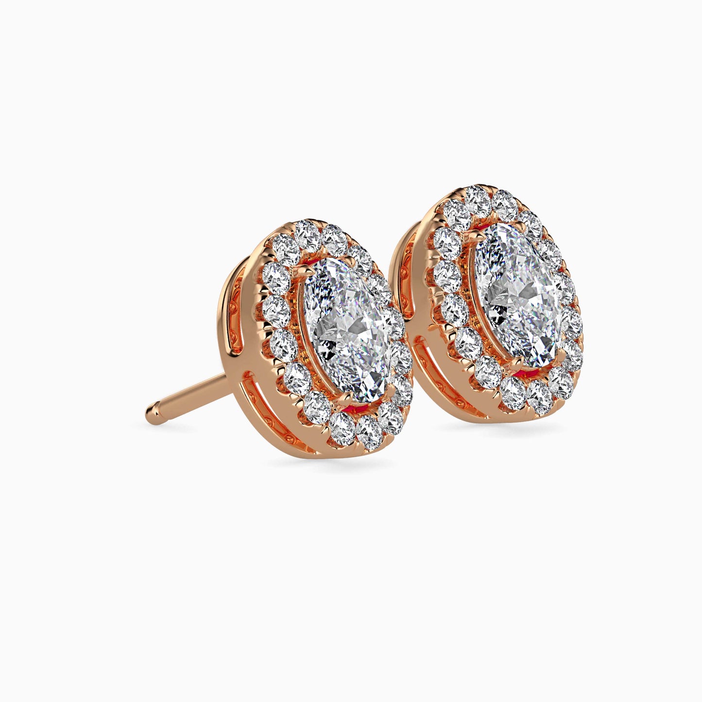 1 CT Lab Grown Oval Cut Diamond Halo Studs (0.50 CT Each) in 14K Gold, IGI Certified