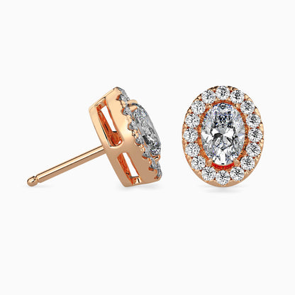 1 CT Lab Grown Oval Cut Diamond Halo Studs (0.50 CT Each) in 14K Gold, IGI Certified