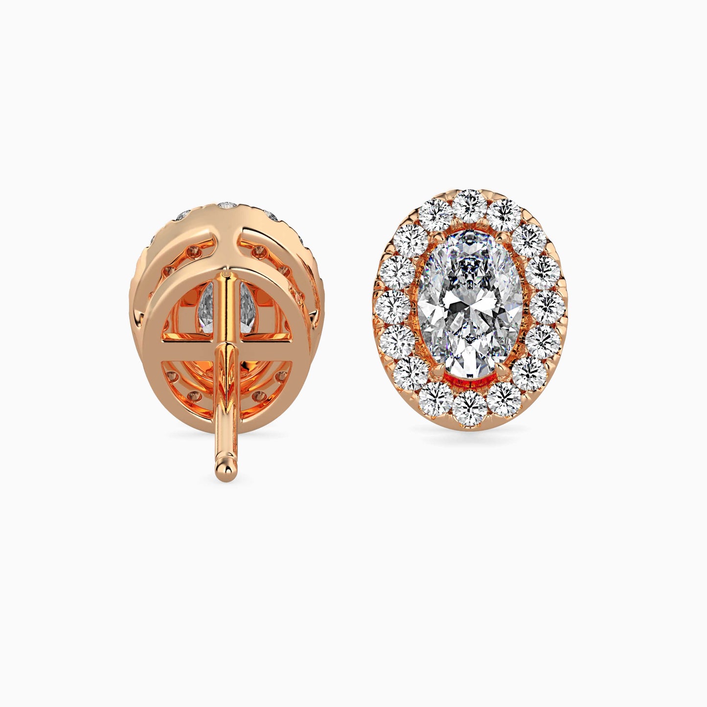 1 CT Lab Grown Oval Cut Diamond Halo Studs (0.50 CT Each) in 14K Gold, IGI Certified