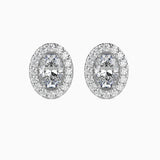 1 CT Lab Grown Oval Cut Diamond Halo Studs (0.50 CT Each) in 14K Gold, IGI Certified
