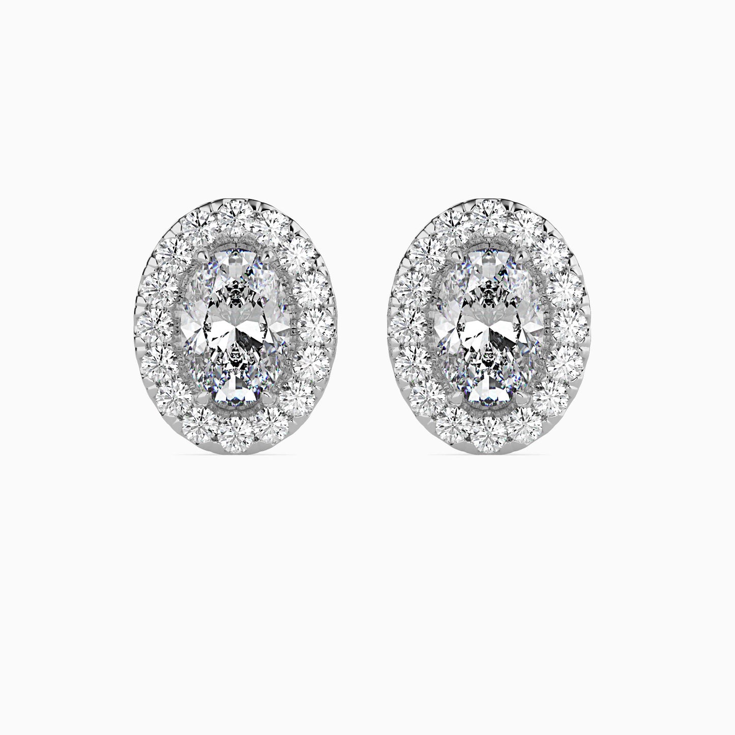 1 CT Lab Grown Oval Cut Diamond Halo Studs (0.50 CT Each) in 14K Gold, IGI Certified
