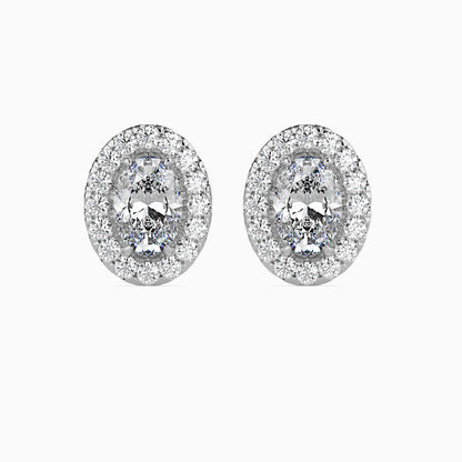 1 CT Lab Grown Oval Cut Diamond Halo Studs (0.50 CT Each) in 14K Gold, IGI Certified