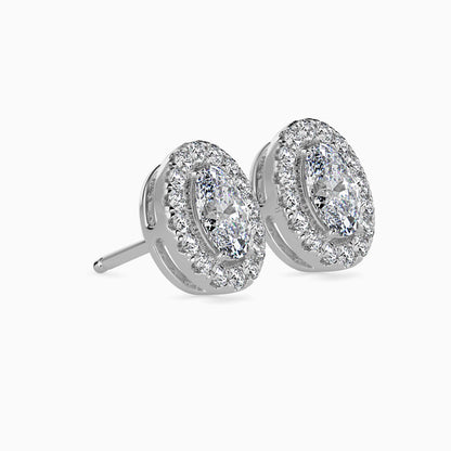 1 CT Lab Grown Oval Cut Diamond Halo Studs (0.50 CT Each) in 14K Gold, IGI Certified