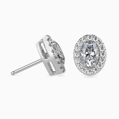 1 CT Lab Grown Oval Cut Diamond Halo Studs (0.50 CT Each) in 14K Gold, IGI Certified