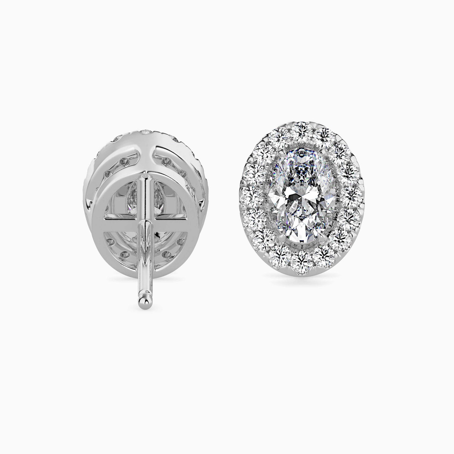 1 CT Lab Grown Oval Cut Diamond Halo Studs (0.50 CT Each) in 14K Gold, IGI Certified