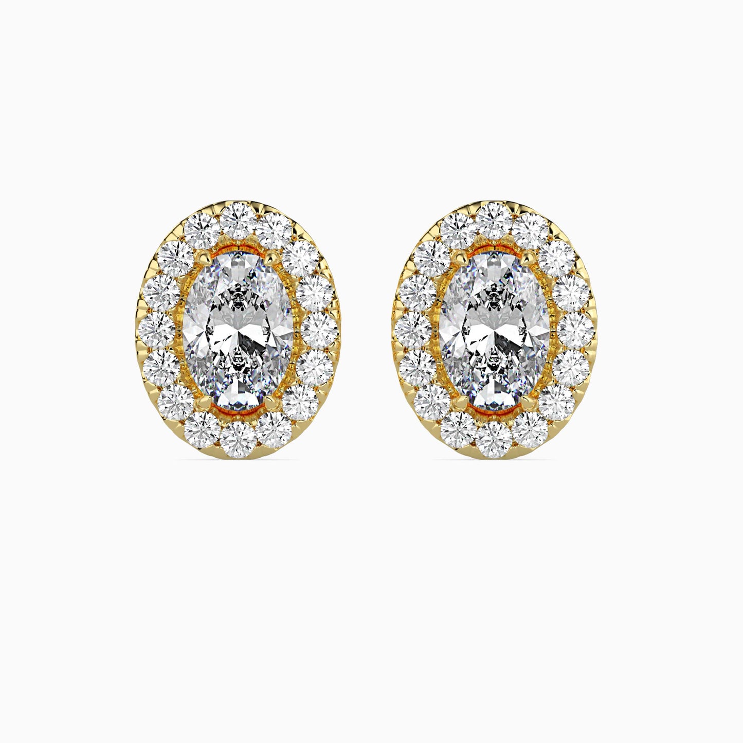 1 CT Lab Grown Oval Cut Diamond Halo Studs (0.50 CT Each) in 14K Gold, IGI Certified
