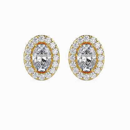 1 CT Lab Grown Oval Cut Diamond Halo Studs (0.50 CT Each) in 14K Gold, IGI Certified