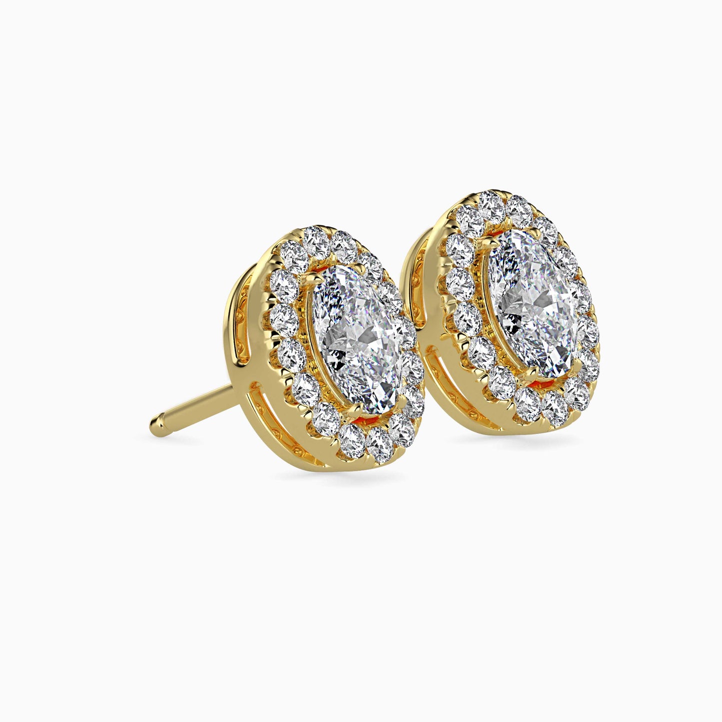 1 CT Lab Grown Oval Cut Diamond Halo Studs (0.50 CT Each) in 14K Gold, IGI Certified