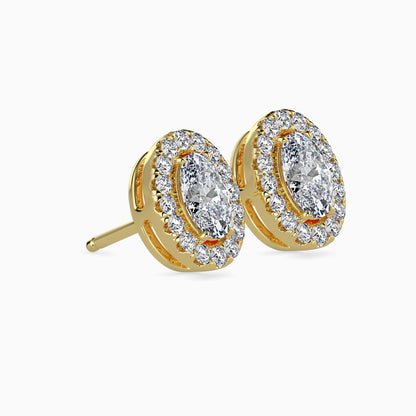 1 CT Lab Grown Oval Cut Diamond Halo Studs (0.50 CT Each) in 14K Gold, IGI Certified