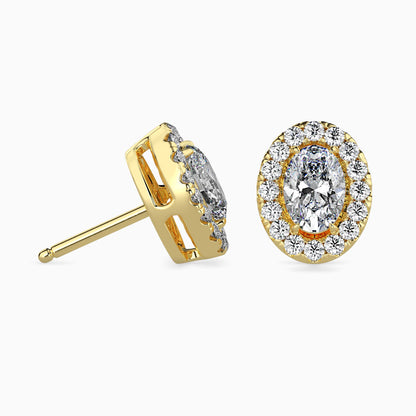 1 CT Lab Grown Oval Cut Diamond Halo Studs (0.50 CT Each) in 14K Gold, IGI Certified