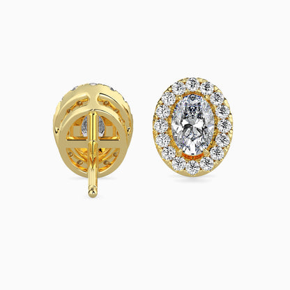 1 CT Lab Grown Oval Cut Diamond Halo Studs (0.50 CT Each) in 14K Gold, IGI Certified