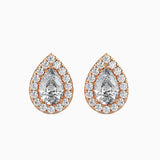 1 CT Lab Grown Pear Cut Diamond Halo Studs (0.50 CT Each) in 14K Gold, IGI Certified